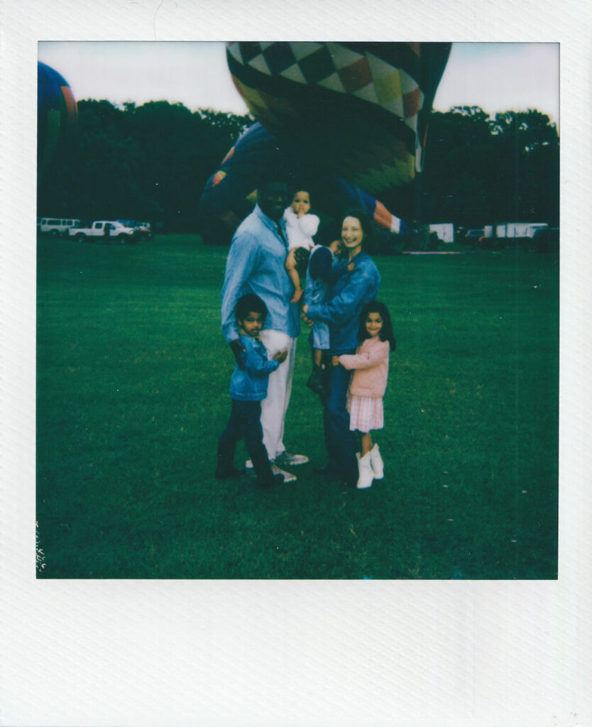 hot air balloon family portrait on polaroid at point mallard park
