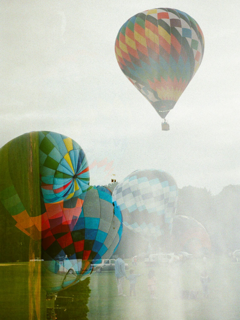 double exposure of hot air balloons by decatur film photographer fauna & film